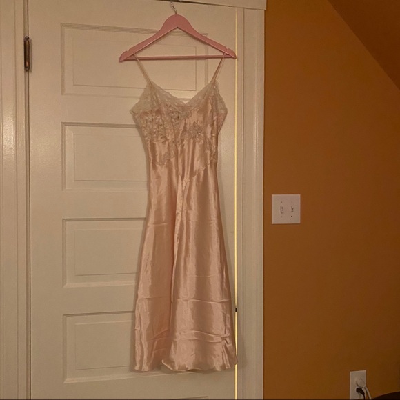 Victoria's Secret Other - Vintage Gold Label VS pink lace satin slip midi